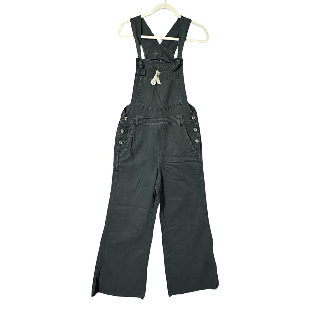 Aerie Women's Size Medium Washed Black Soft Denim Wide Leg Raw Hem Overalls Boho